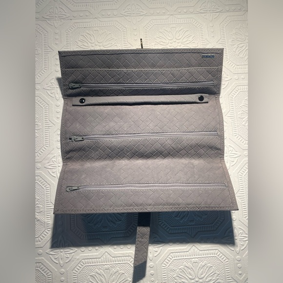 Vintage Leather Gray Travel Jewelry Pouch Roll Bag Made in Italy - Picture 9 of 12